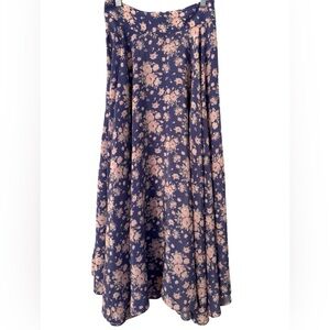 Selkie Skirt Floral Midi Skirt – Blue Pink Vintage-Inspired Print Small